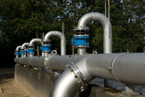 Wastewater Treatment Plant - transfer pipes across the processing facility